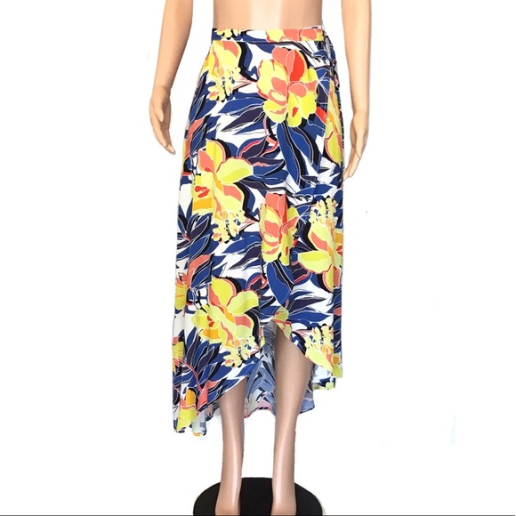 Alya Womens Tropical Floral Asymmetrical Maxi Wrap Skirt Size Small - Picture 1 of 6